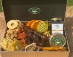 A box of homemade organic products.