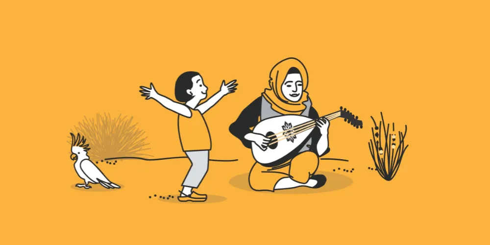 foster-care-arabic-foster-carers-and-children Foster care Arabic graphic