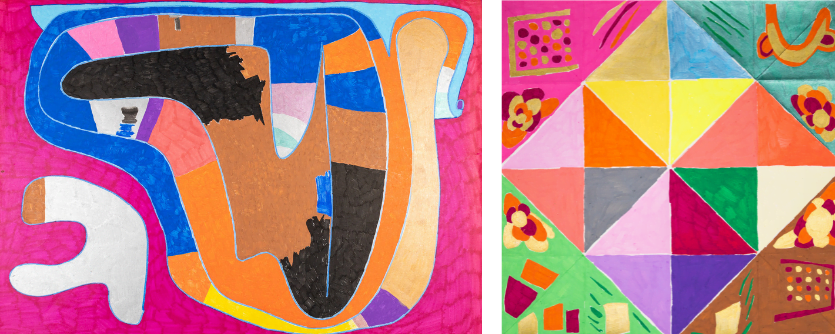 Ignite client Bridget Kelly's colourful artworks: (Left) Titled Magic Cloak and (right) Jumping Chattering Box.