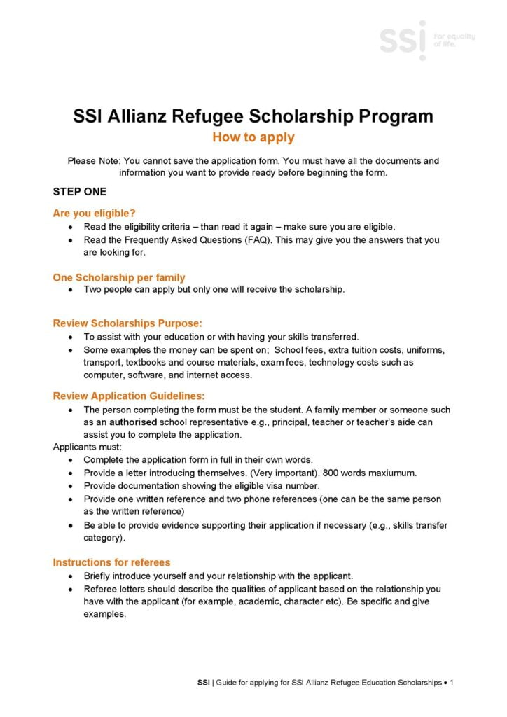 Guide for applying for SSI Allianz Refugee Education Scholarships