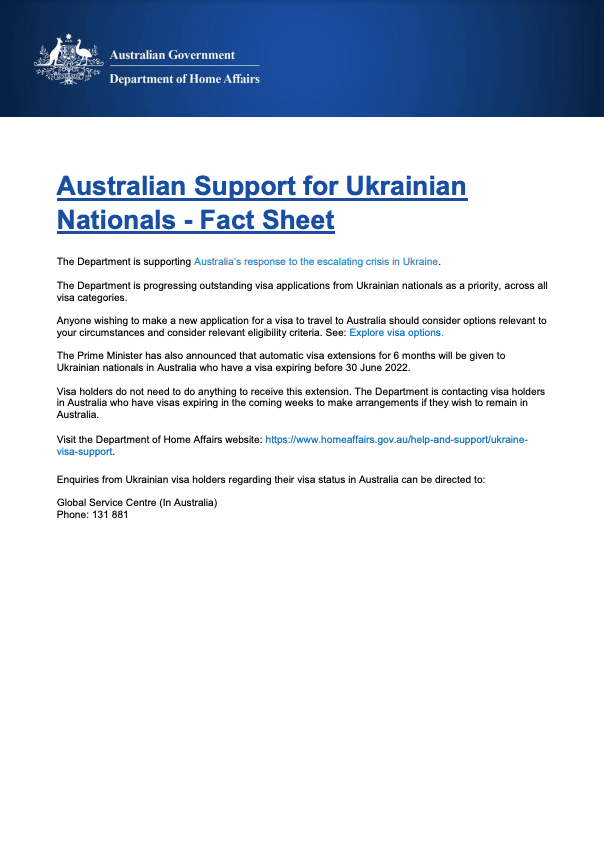 Home Affairs Ukraine Response Fact Sheet 25 February 2022 (English)