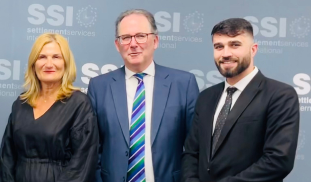 Zabiullah Ahmadzai (right) with SSI CEO Violet Roumeliotis and Minister Alister Henskens MP.
