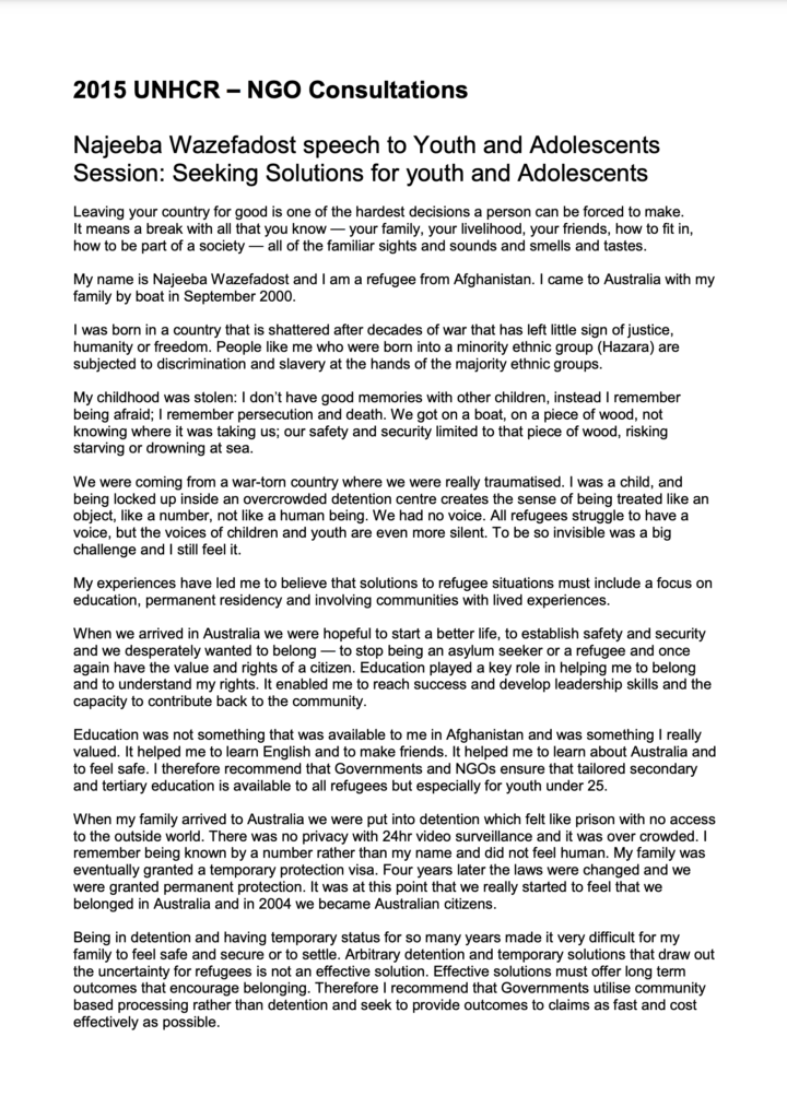 Najeeba Youth Session Speech
