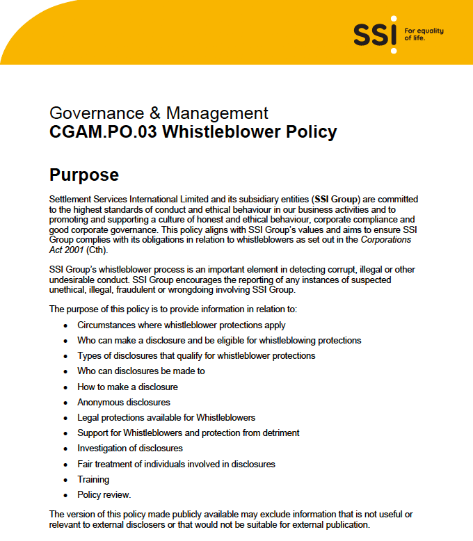 Whistleblower Policy image of front page