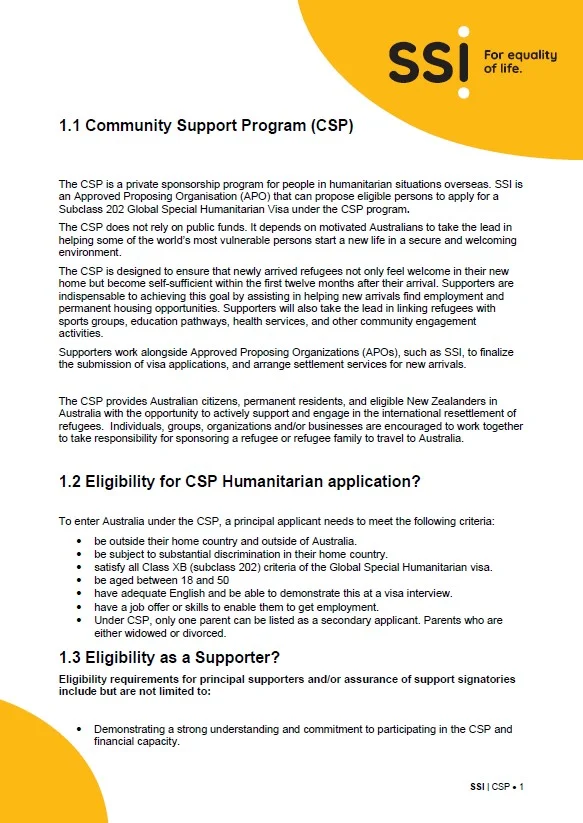 Community Support Program (CSP) Requirements Eligibility
