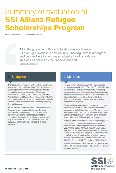 Summary of Evaluation of SSI Allianz Refugee Scholarships Program