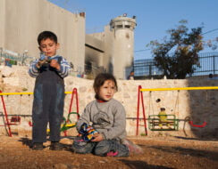 Two children playing outside
