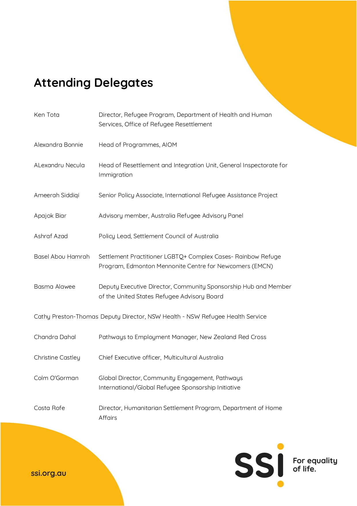 A list of attending delegates (Tuesday 27 February 2024)
