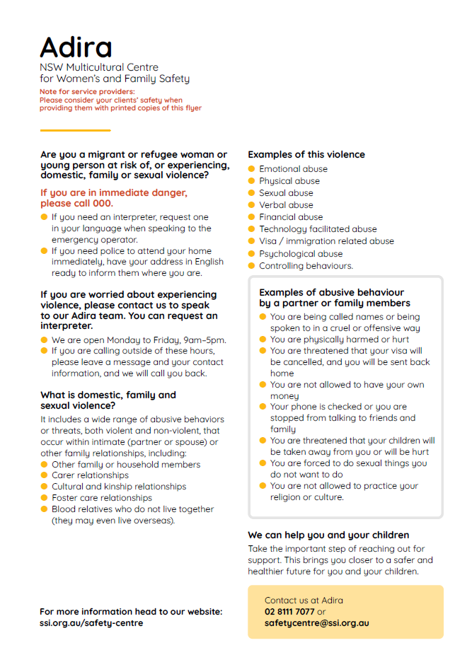 Info on NSW Multicultural Centre for Women’s and Family Safety