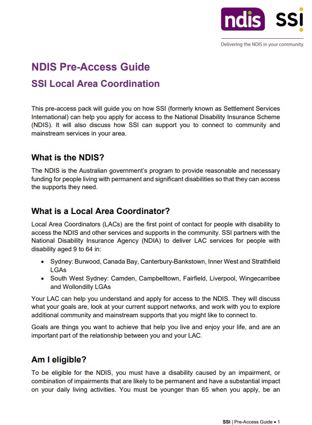 NDIS Pre-Access Guide - SSI LAC