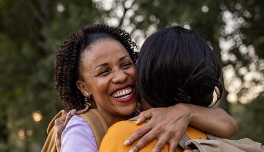Women hugging and smiling