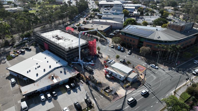 An aerial view of the Logan Hub building site