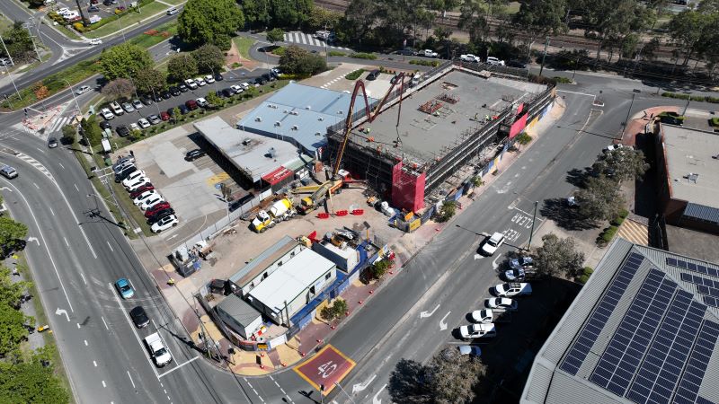 An aerial view of the Logan Hub building site