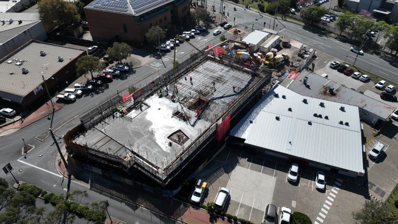 An aerial view of the Logan Hub building site