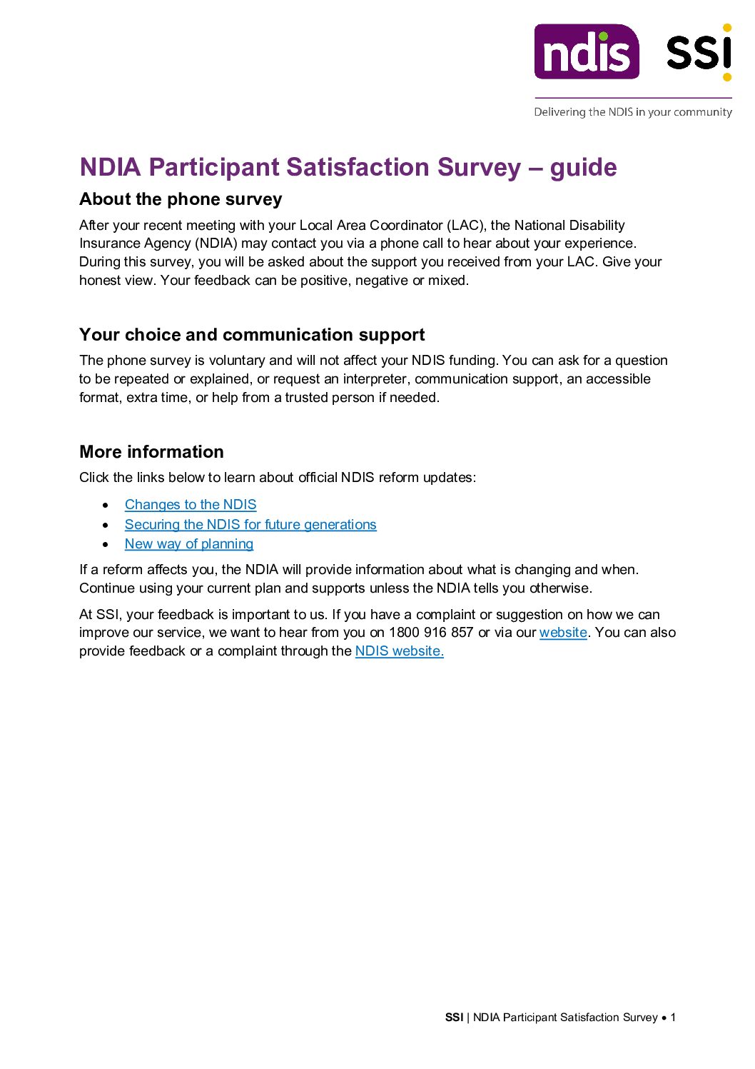 NDIA Participant Satisfaction Survey - guide
